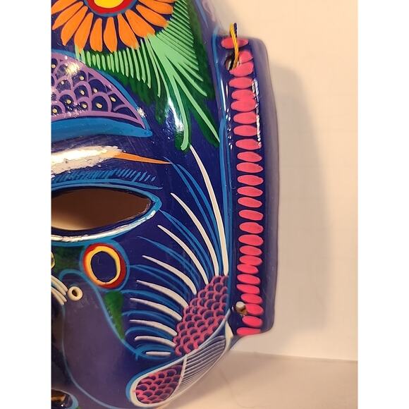 Vintage 1980s Mexican Redware Mask Hand Painted Hand Made Talavera Folk Art - Picture 12 of 12